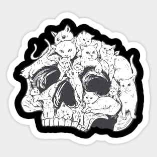 Skull Cats and Kittens Cute Fluffy Spooky Sticker